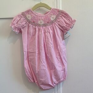 Anavini Pink Gingham Baby Romper with Bunny Design